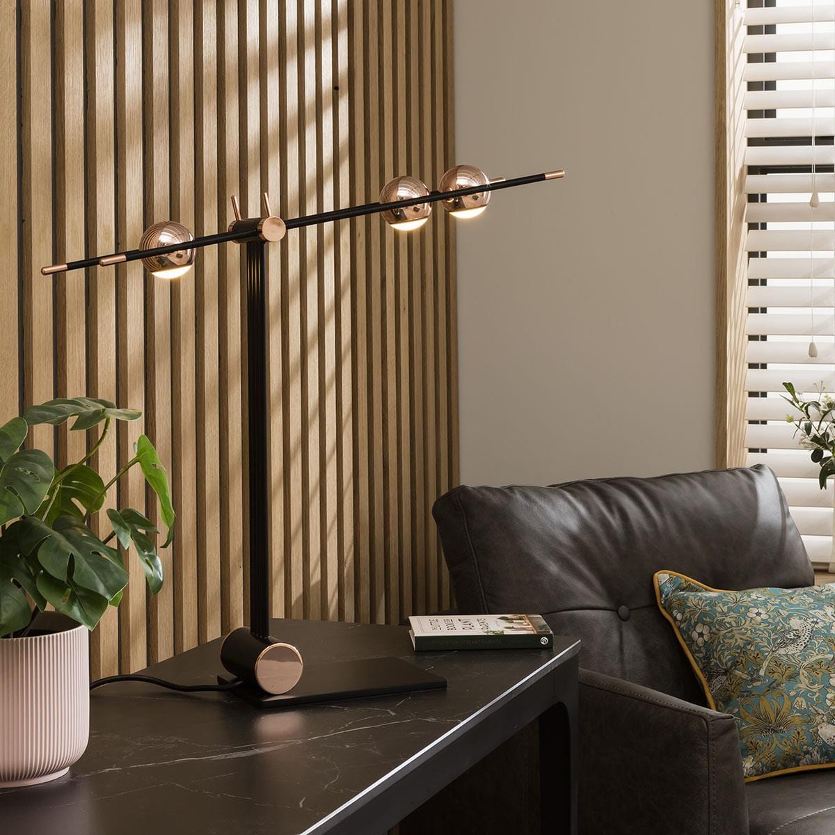 Lux Bedside Desk Table Lamp Black & Gold 50cm