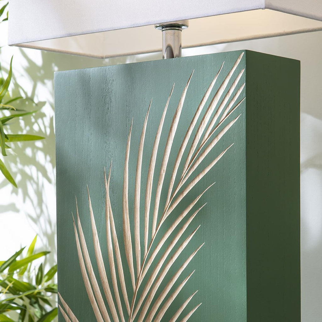 Lux Large Wooden Table Lamp Green Palm Leaf 41x102cm