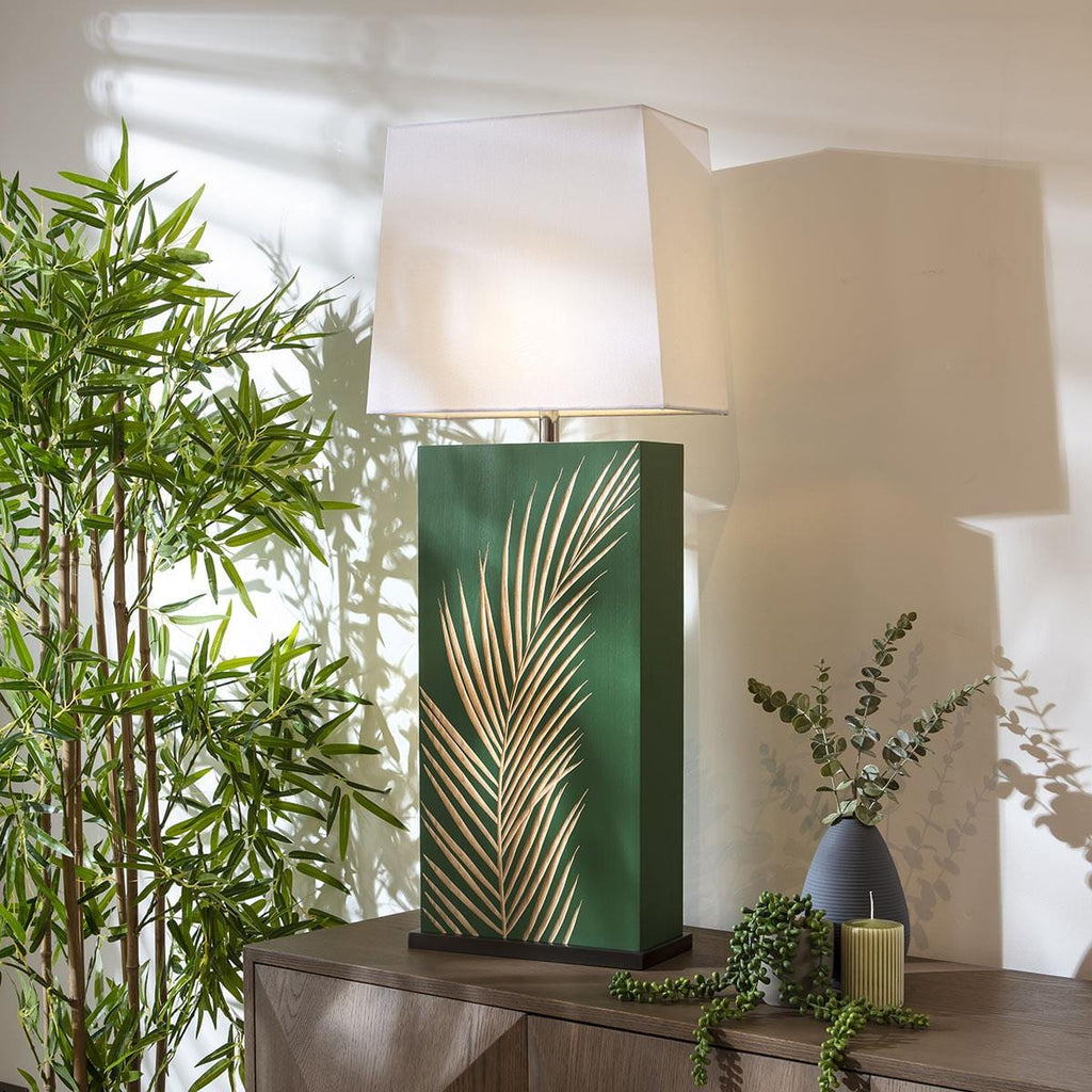 Lux Large Wooden Table Lamp Green Palm Leaf 41x102cm