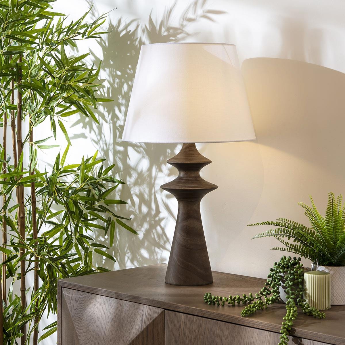 Lux Wooden Table Lamp White & Natural Wood 41x72cm