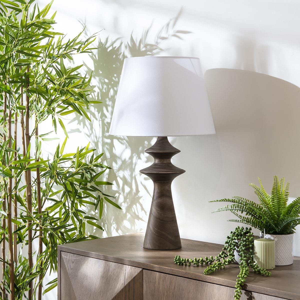 Lux Wooden Table Lamp White & Natural Wood 41x72cm