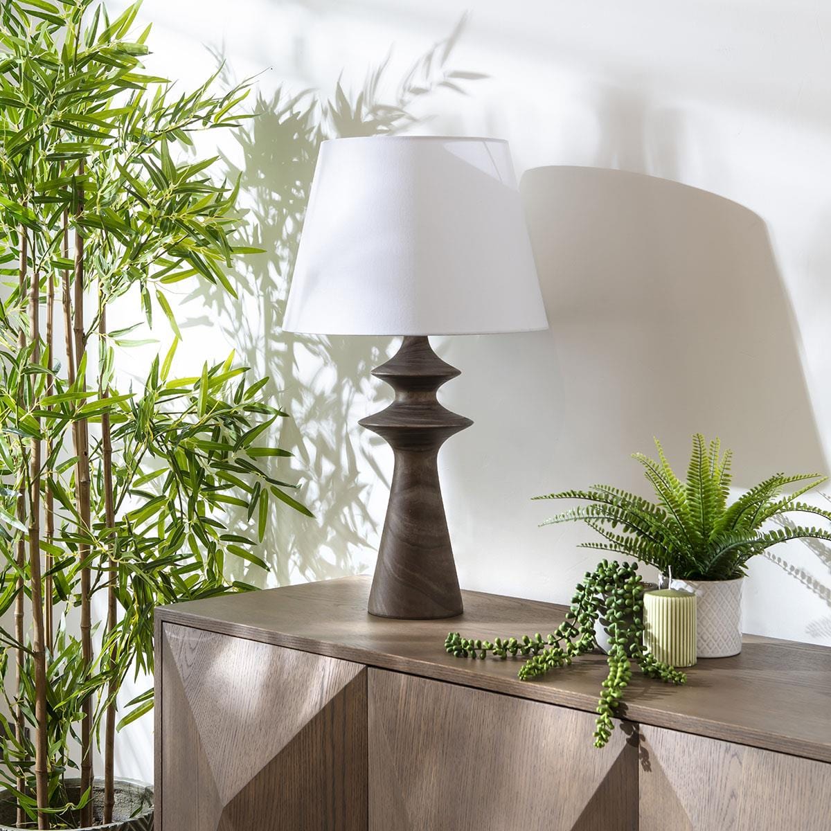 Lux Wooden Table Lamp White & Natural Wood 41x72cm