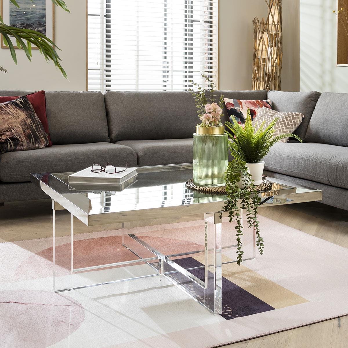 Luxury Clear Glass Coffee Table - Modern Metal Frame - 100cm Square