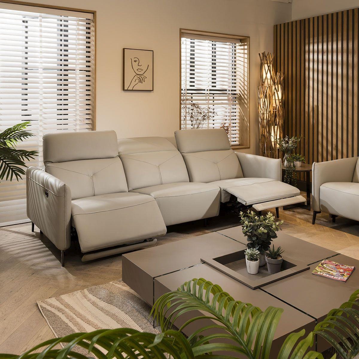 Reggie Recliner 3 Seater Leather Sofa Stone