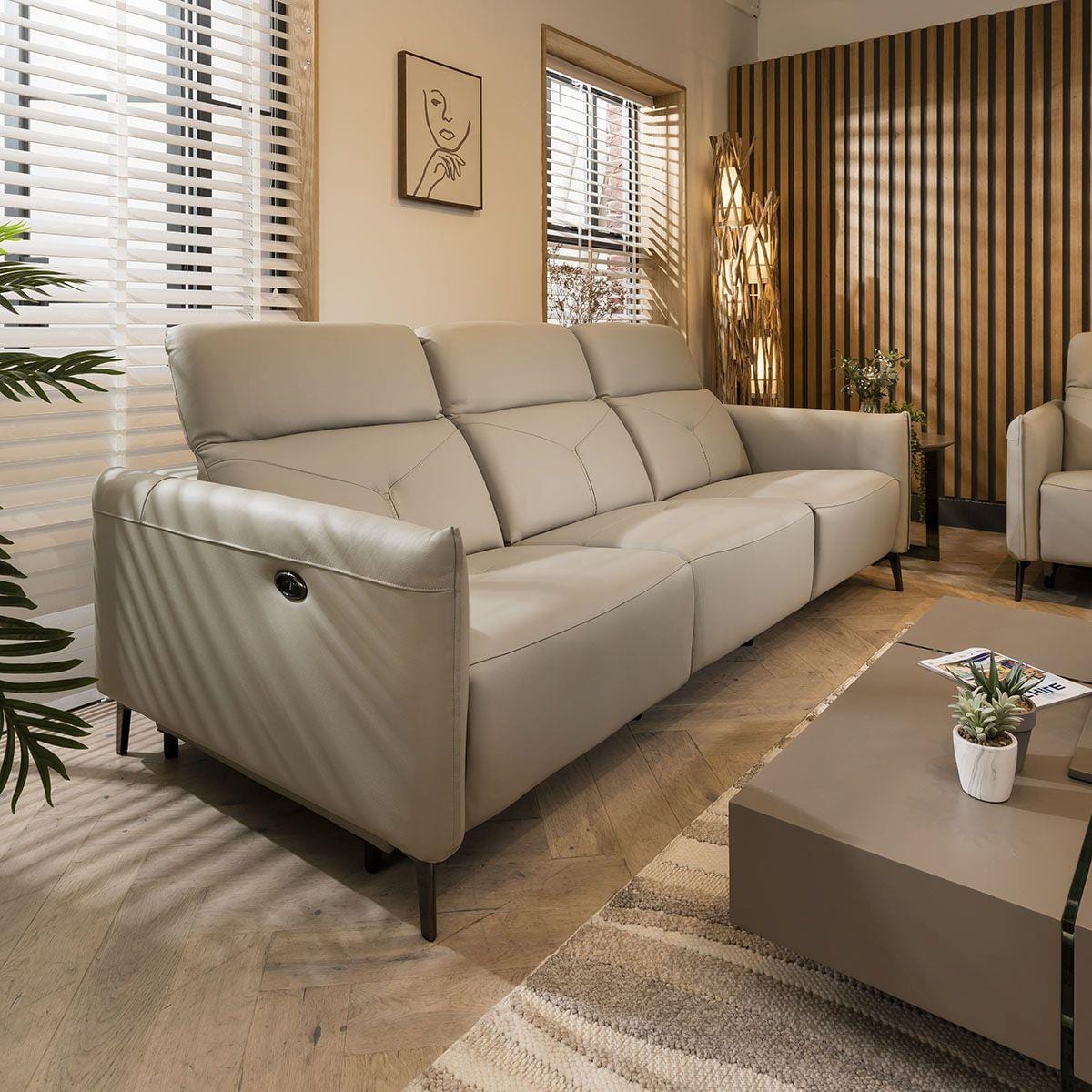 Reggie Recliner 3 Seater Leather Sofa Stone