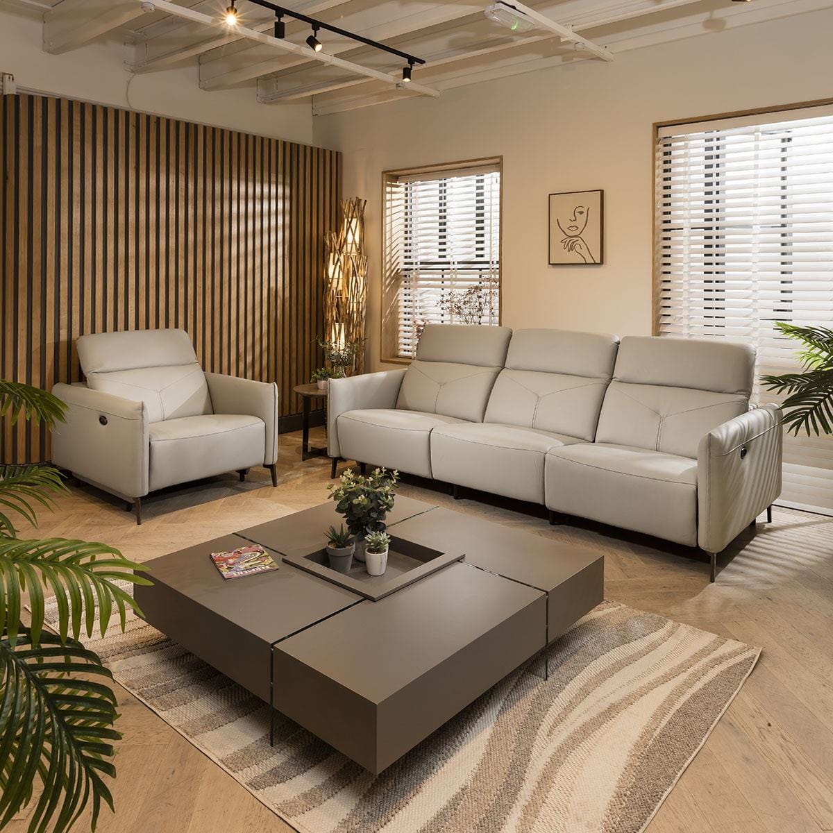 Reggie Recliner 3 Seater Leather Sofa Stone