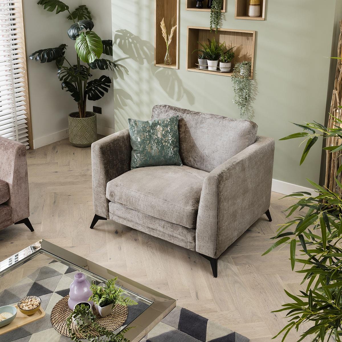 Luxury Fabric Armchair - Wide Snuggle Lounge Chair - Riviera Truffle - 115cm