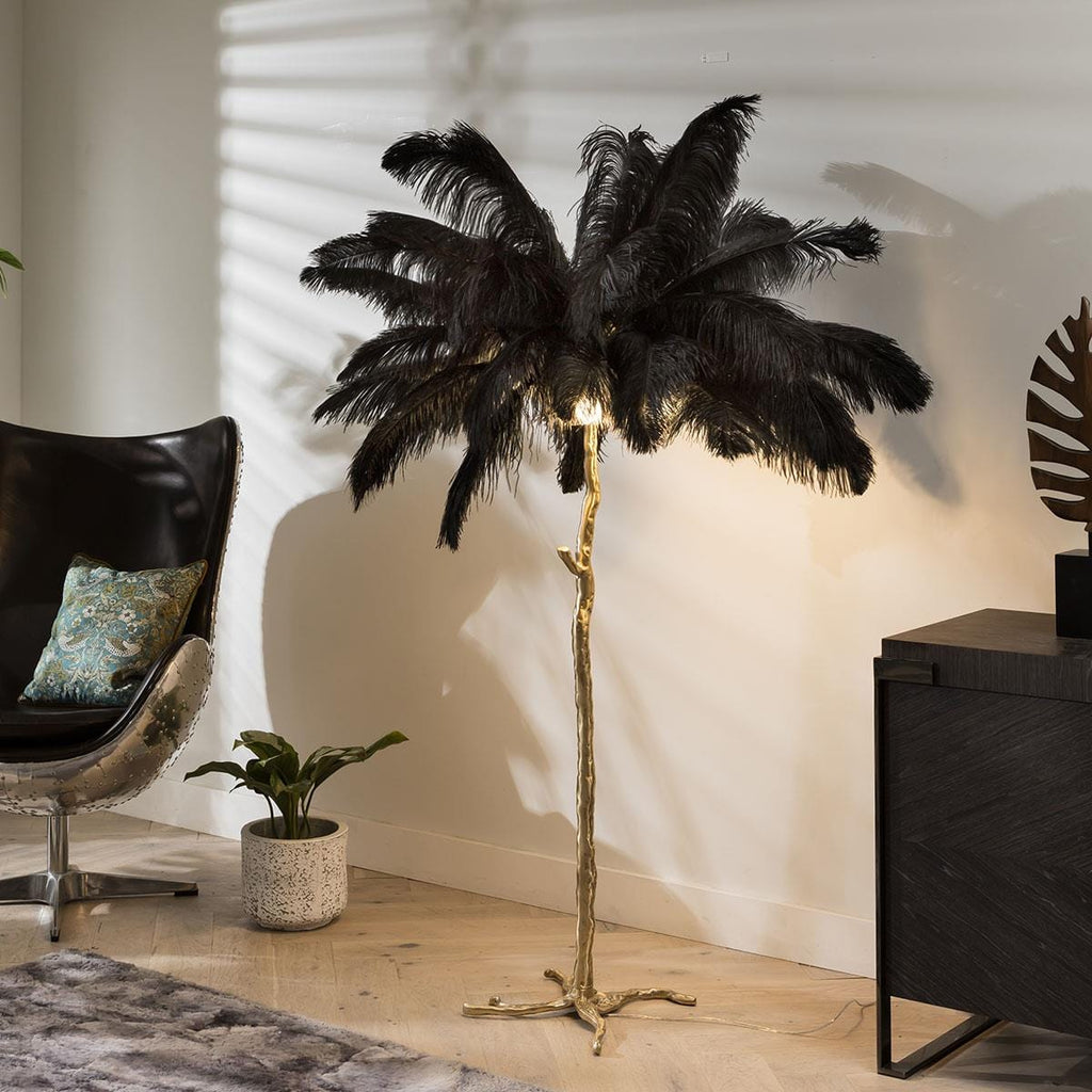 Luxury Feather Palm Tree Premium Floor Lamp | Black