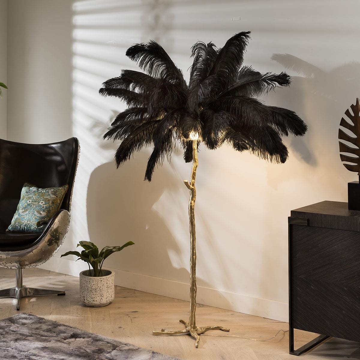 Luxury Feather Palm Tree Premium Floor Lamp | Black
