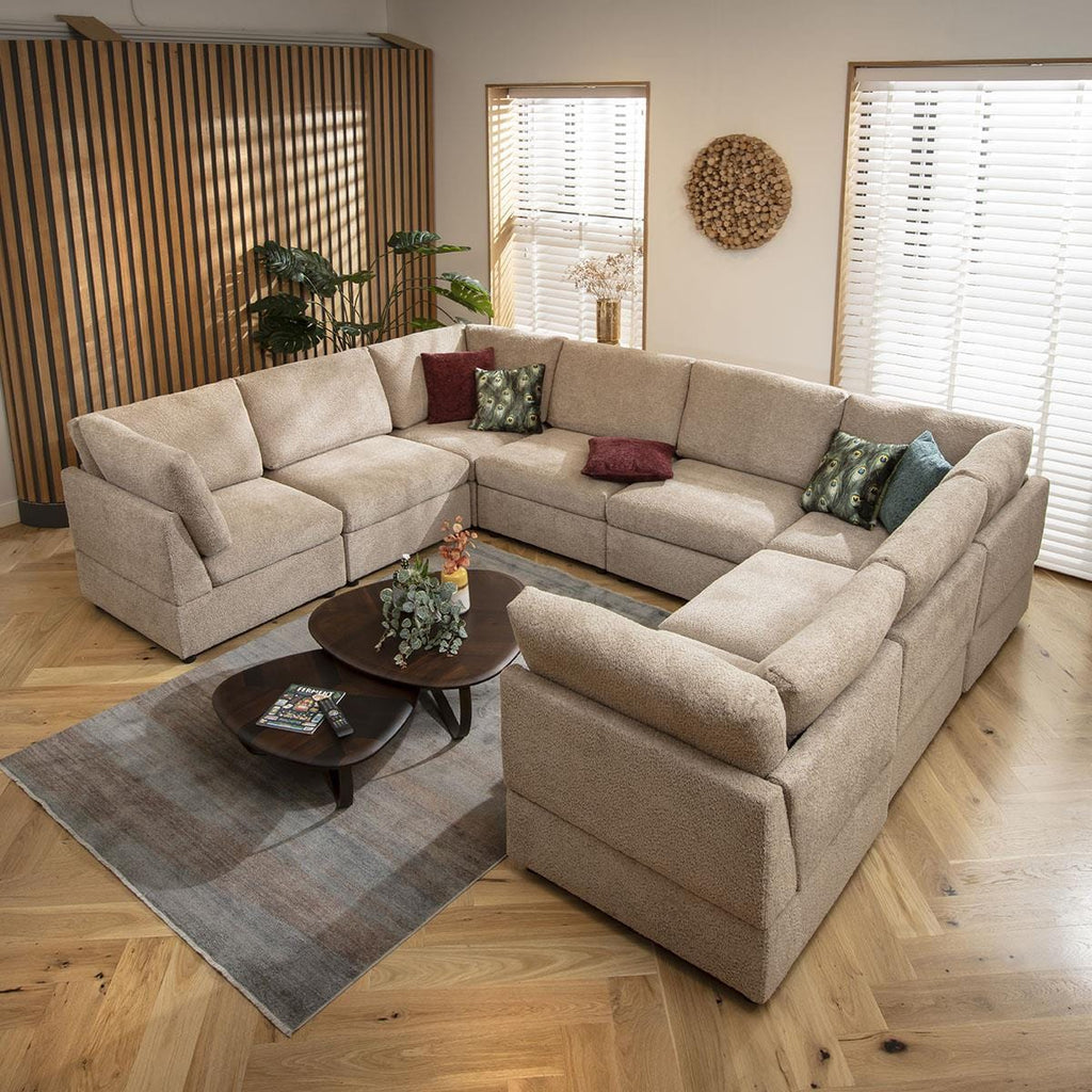 Sully 8 Seater U-Shape Sofa Biscuit Beige Boucle 320x240cm 11