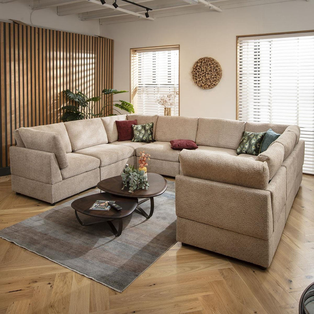 Sully 8 Seater U-Shape Sofa Biscuit Beige Boucle 320x240cm 11