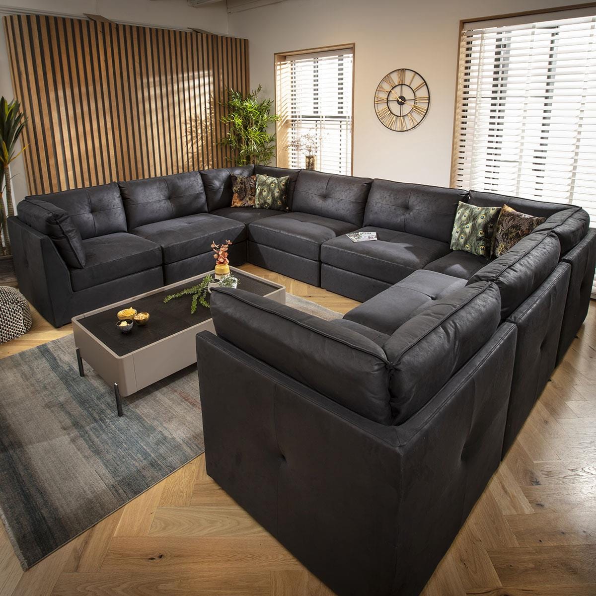 Archie 8 Seater U-Shape Sofa Black 360x270cm 11