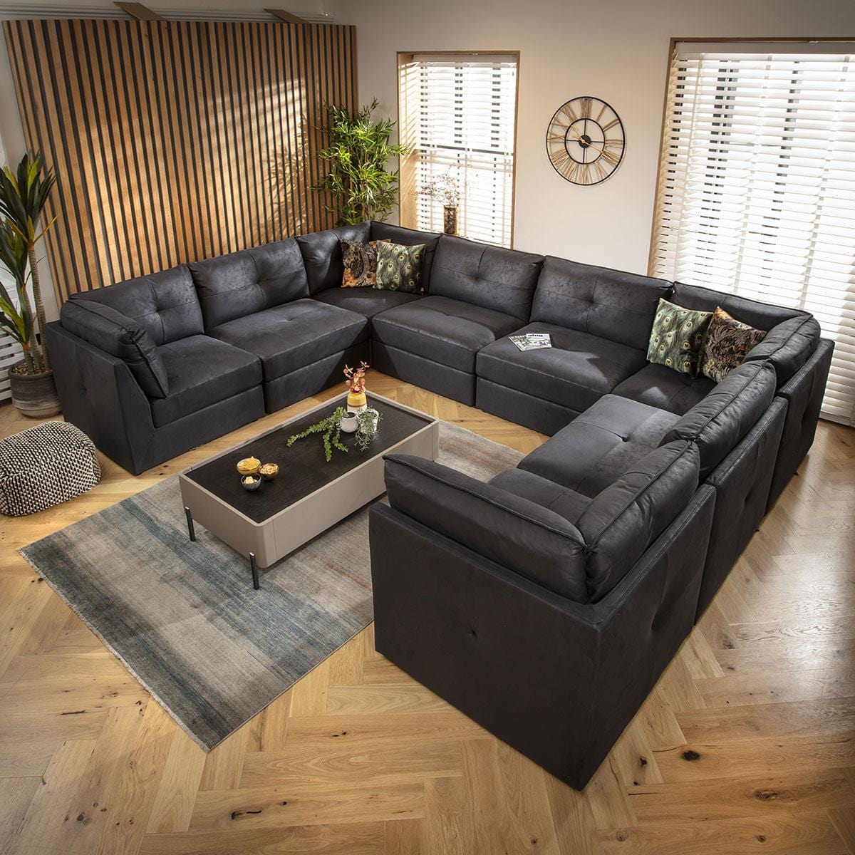 Archie 8 Seater U-Shape Sofa Black 360x270cm 11