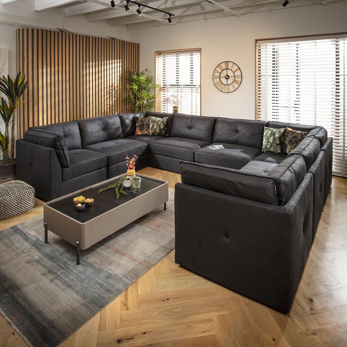 Archie 8 Seater U-Shape Sofa Black 360x270cm 11