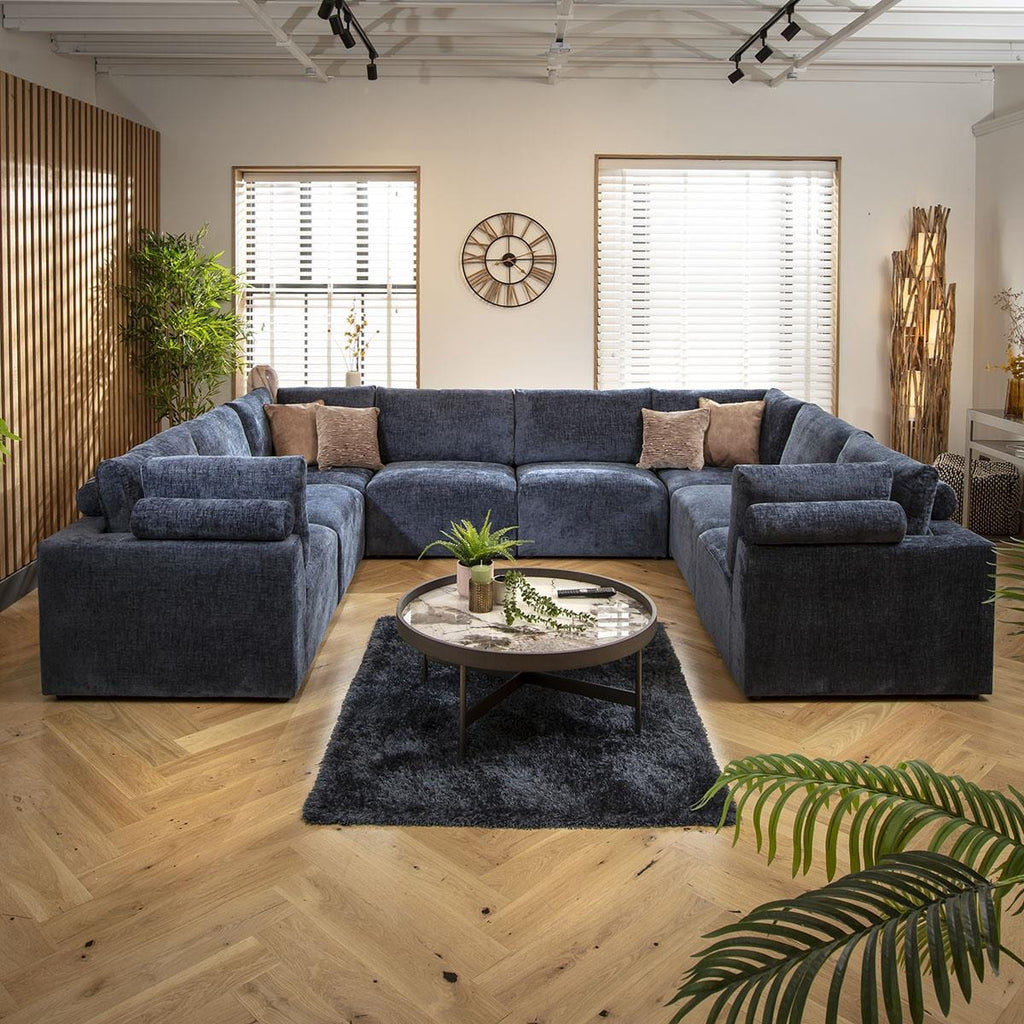 Martha 8 Seater U-Shape Sofa Blue Chenille 348x266cm 11