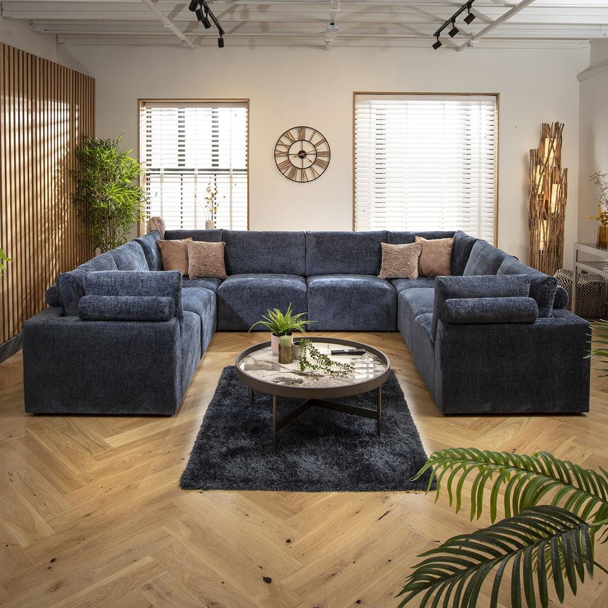 Martha 8 Seater U-Shape Sofa Blue Chenille 348x266cm 11