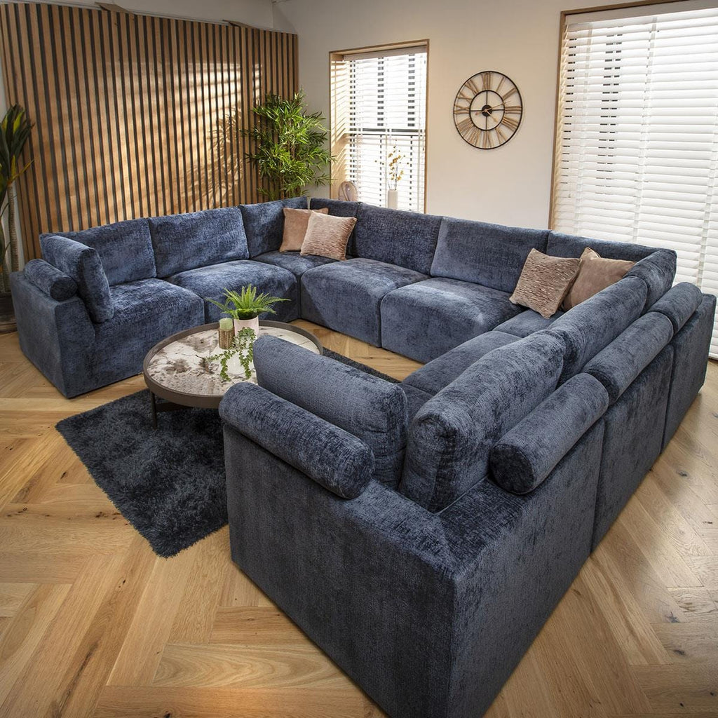 Martha 8 Seater U-Shape Sofa Blue Chenille 348x266cm 11