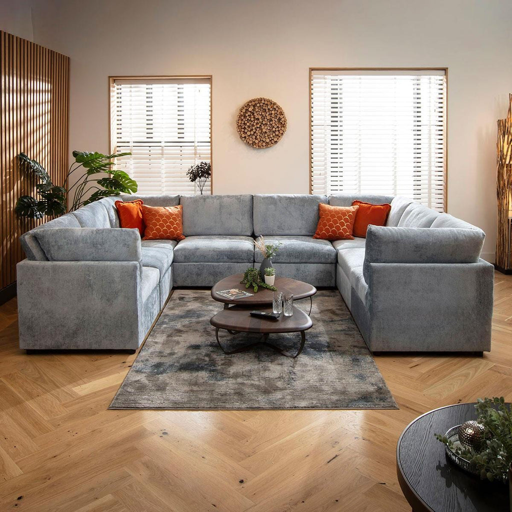 Sully 8 Seater U-Shape Sofa Blue Chenille 320x240cm 11