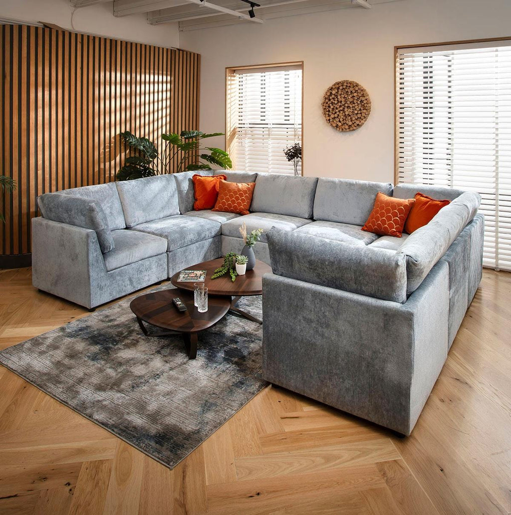 Sully 8 Seater U-Shape Sofa Blue Chenille 320x240cm 11