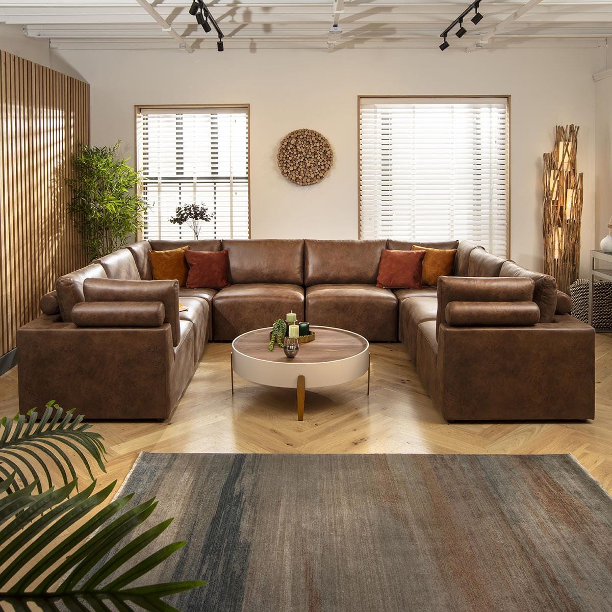 Martha 8 Seater U-Shape Sofa Antique Brown 348x266cm 11