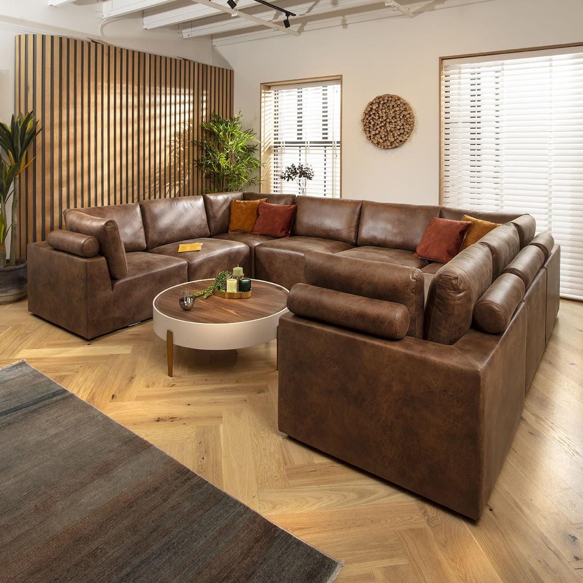 Martha 8 Seater U-Shape Sofa Antique Brown 348x266cm 11