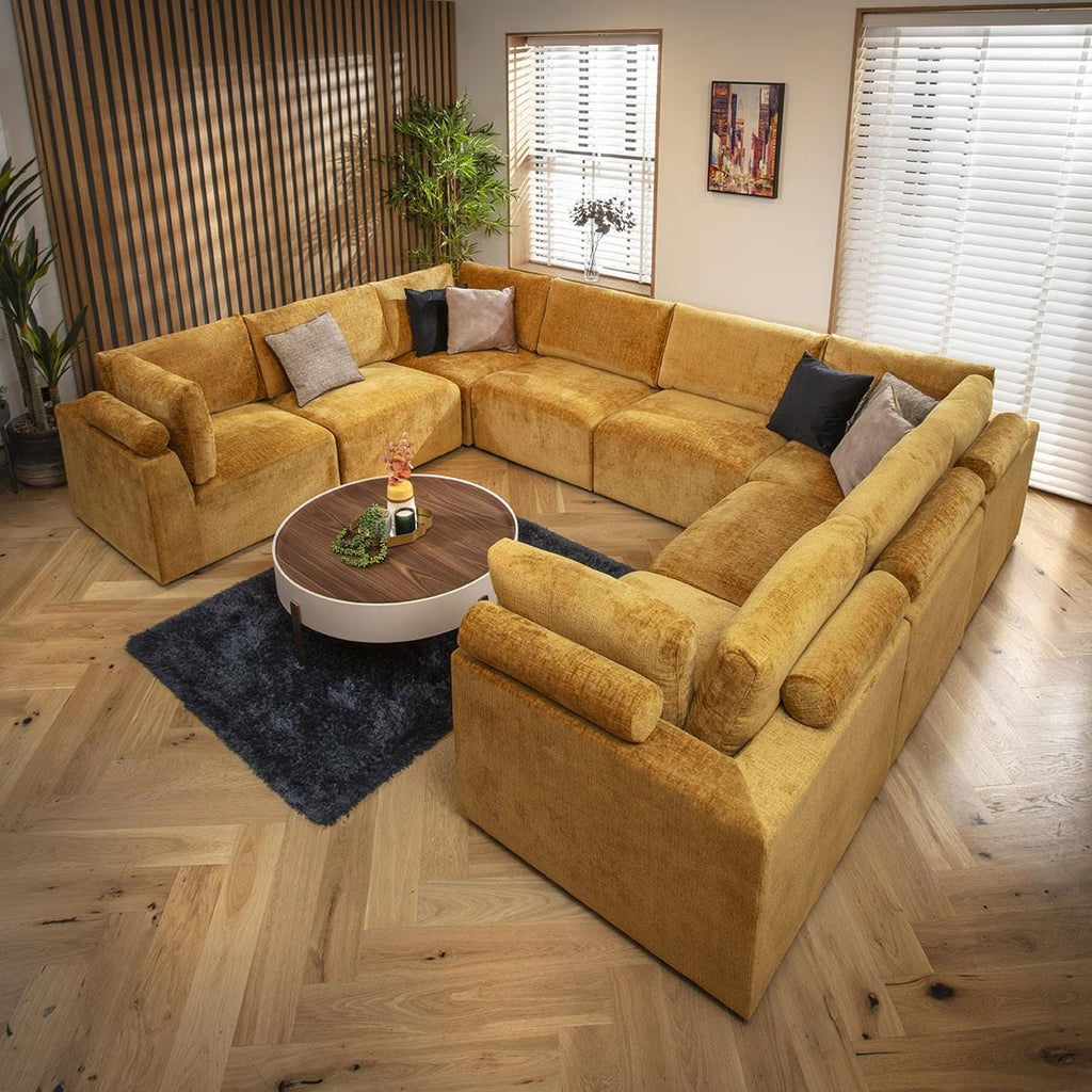 Martha 8 Seater U-Shape Sofa Mustard Chenille 348x266cm 11