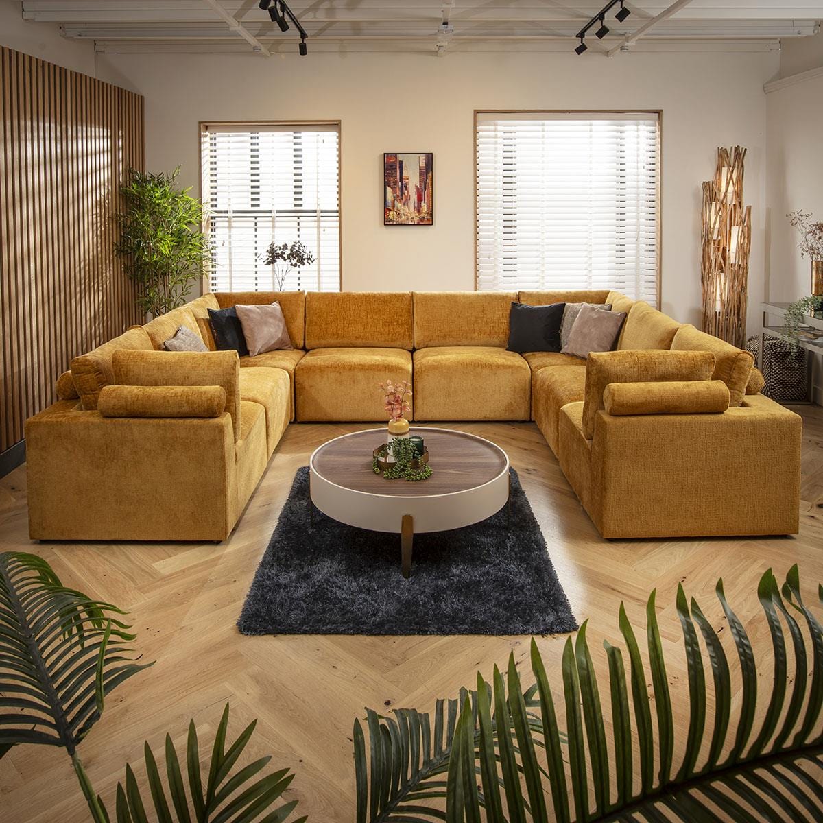 Martha 8 Seater U-Shape Sofa Mustard Chenille 348x266cm 11