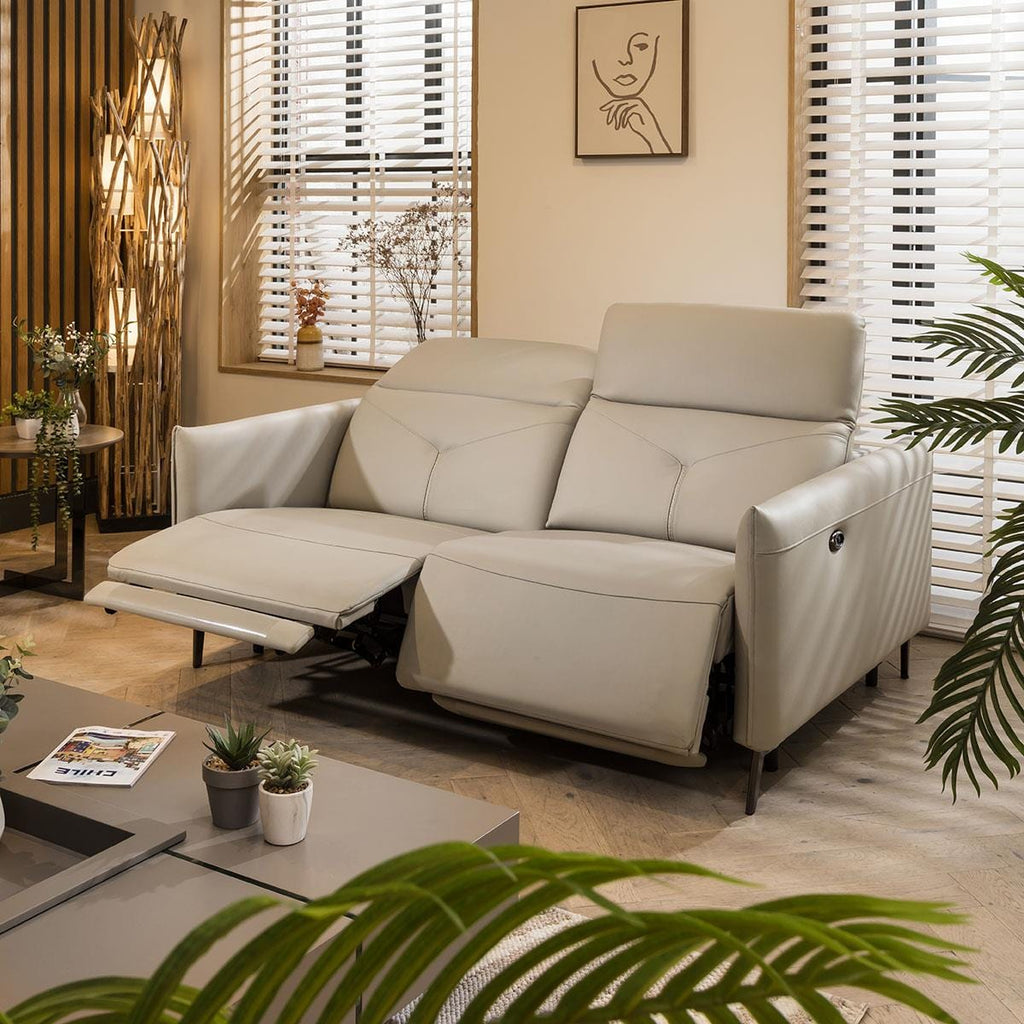 Reggie Recliner 2 Seater Leather Sofa Stone
