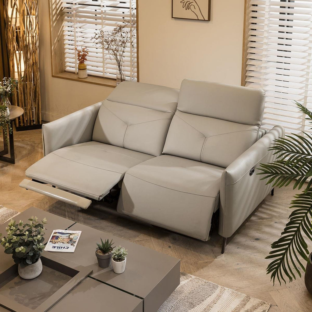 Reggie Recliner 2 Seater Leather Sofa Stone