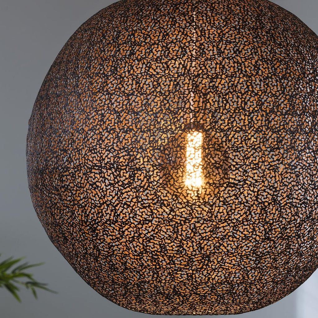 Mesh Pendant Light Sphere Fitting - Black Metal - Dimmable Bulb Included