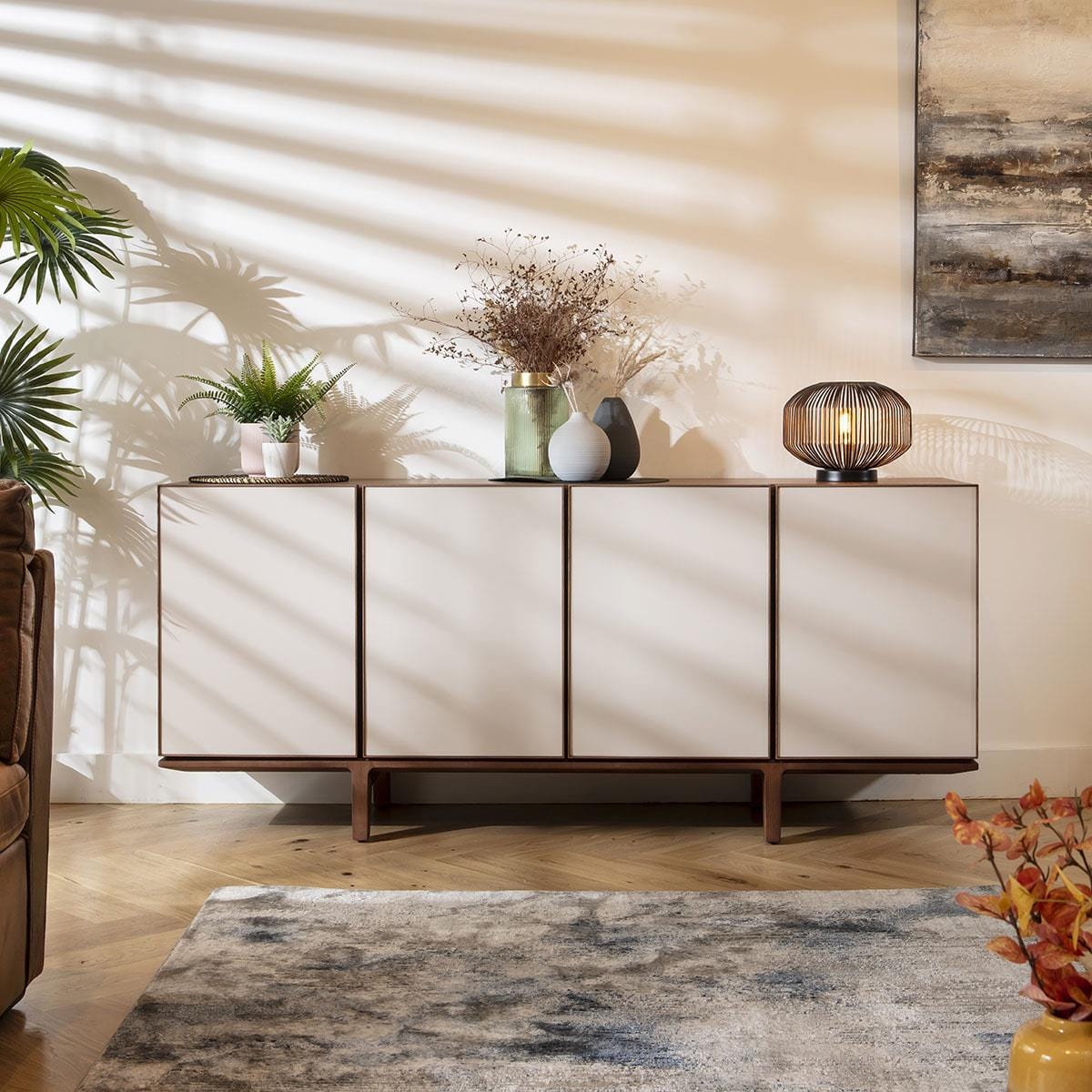 Robbins 4 Door Sideboard Buffet Walnut & Chalk 180cm