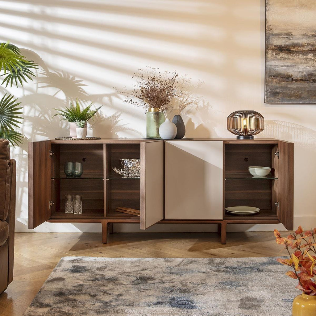 Robbins 4 Door Sideboard Buffet Walnut & Chalk 180cm