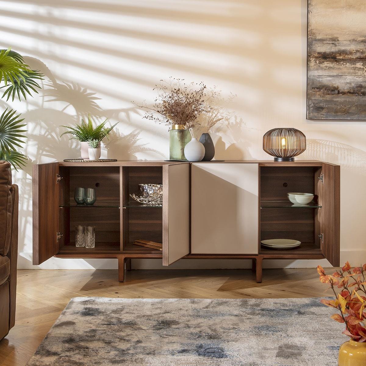 Robbins 4 Door Sideboard Buffet Walnut & Chalk 180cm