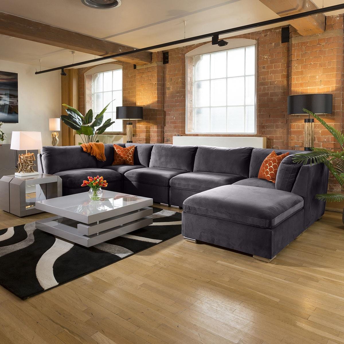 Mikey 6 Seater U-Shape Sofa Dark Grey 380x190cm 6