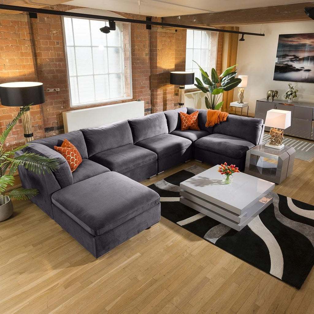 Mikey 6 Seater U-Shape Sofa Dark Grey 380x190cm 6