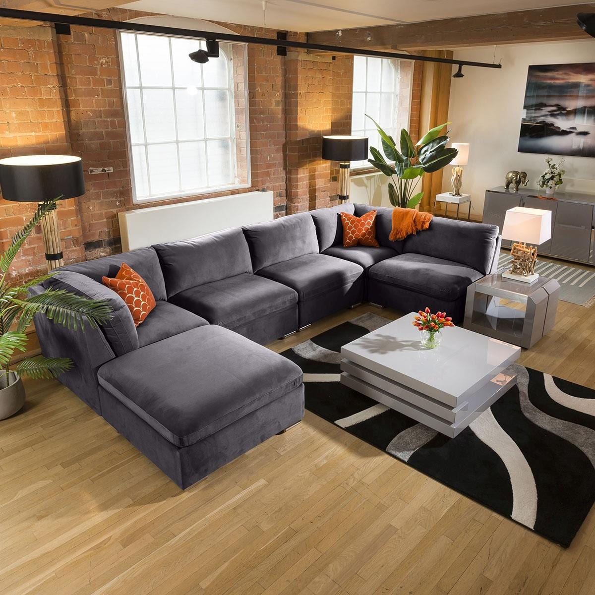 Mikey 6 Seater U-Shape Sofa Dark Grey 380x190cm 6