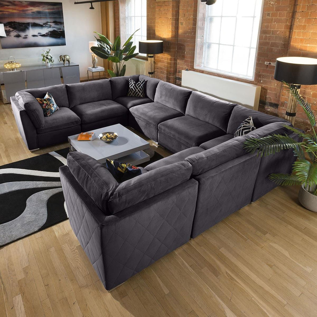 Mikey 8 Seater U-Shape Sofa Dark Grey 380x285cm 11