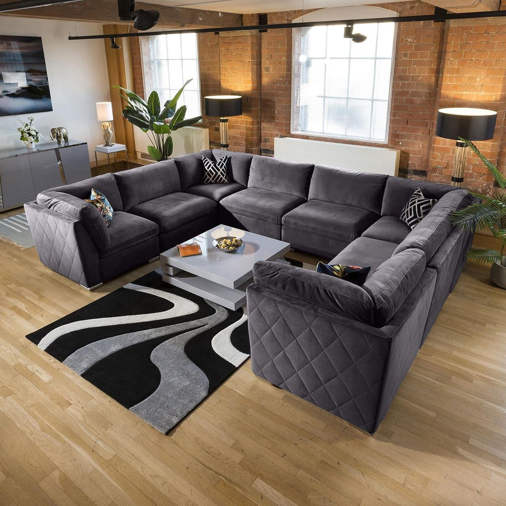 Mikey 8 Seater U-Shape Sofa Dark Grey 380x285cm 11