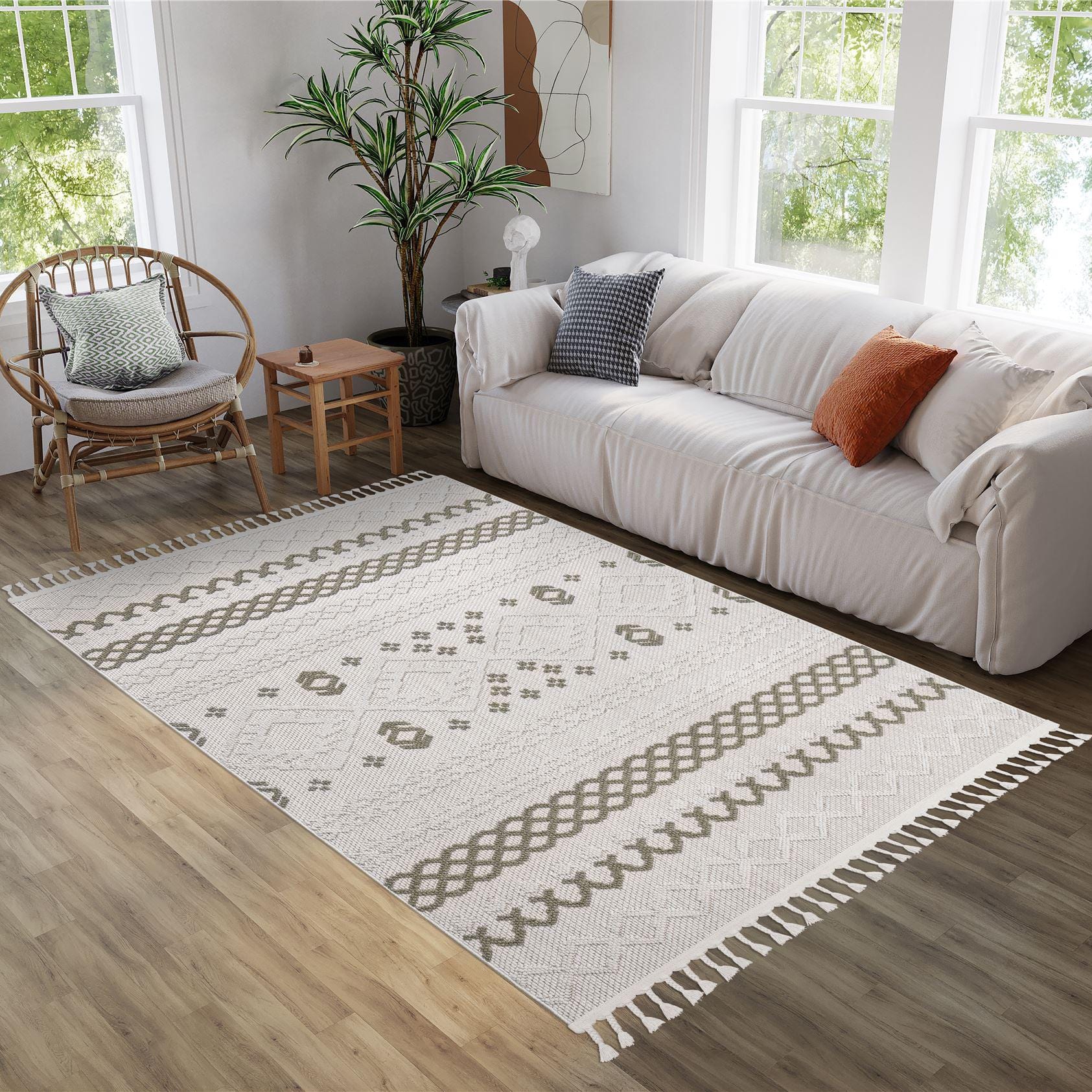 Miya Medium Rug Green / Grey / White 160 X 230cm