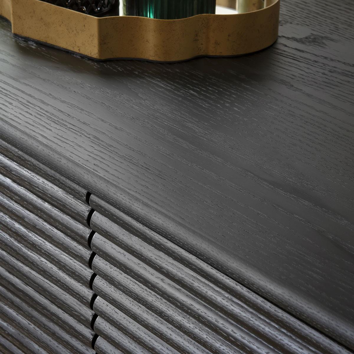 Baza 2 Door Small Sideboard Cabinet Fluted Black Oak 90cm