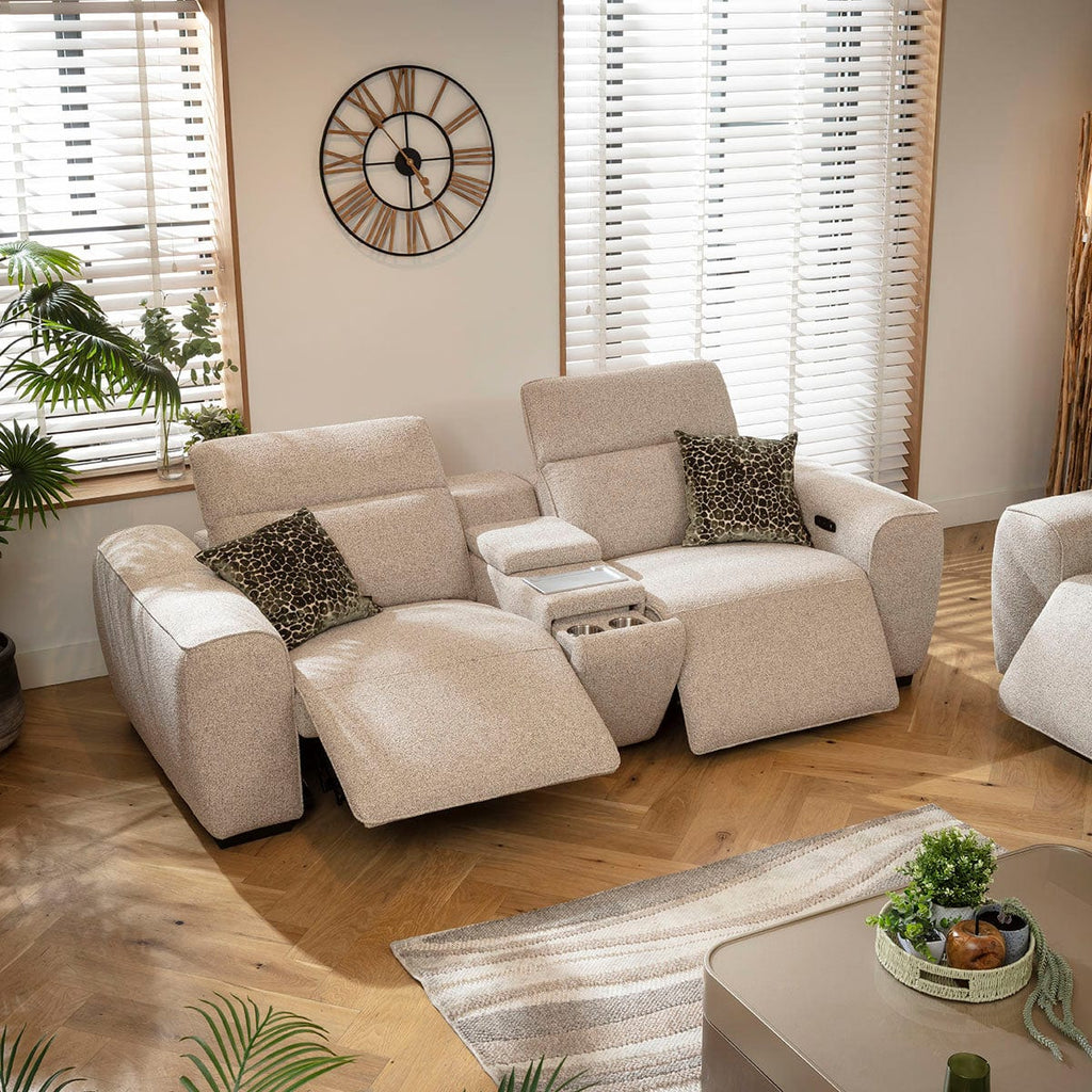 Lola Modern 2 Seater Electric Recliner Sofa & Console Beige 239cm 2SC1