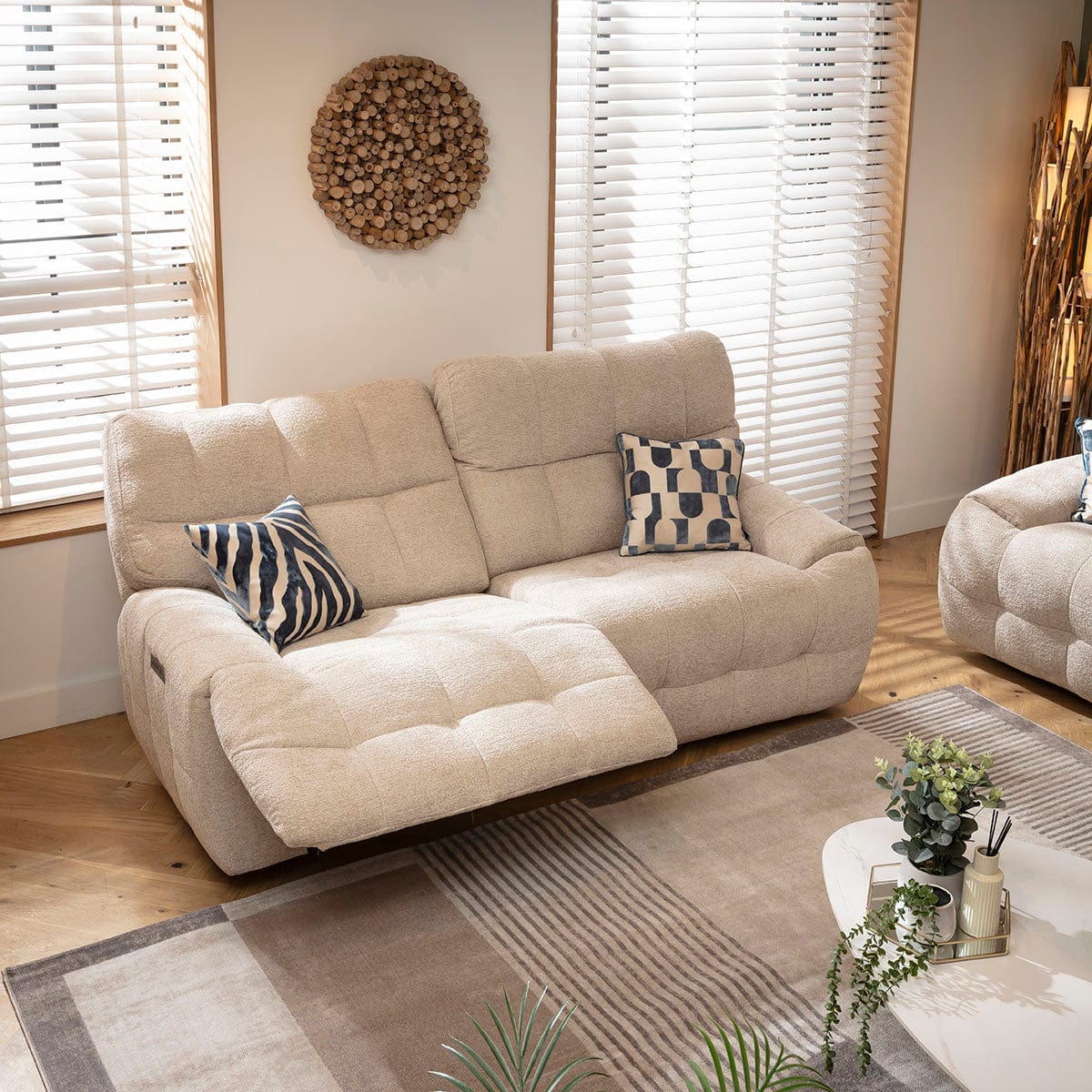 Luca Modern 3 & 2 Seater Electric Recliner Sofa Set Beige Chenille 1+2S