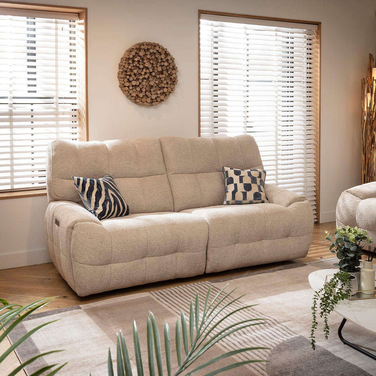 Luca Modern 2 Seater Electric Recliner Sofa Beige Chenille 290cm 2S