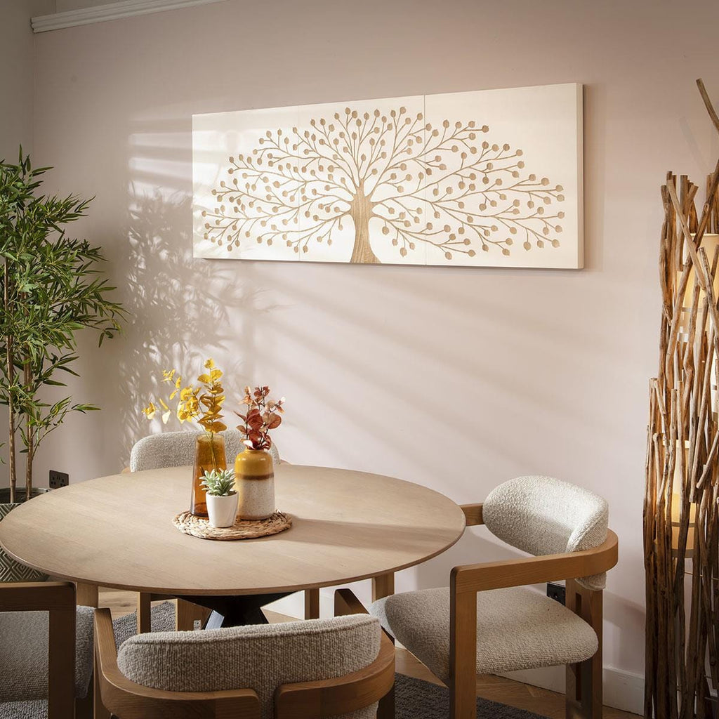 3-Piece Panel Wall Artwork White & Natural Wood 180x60cm