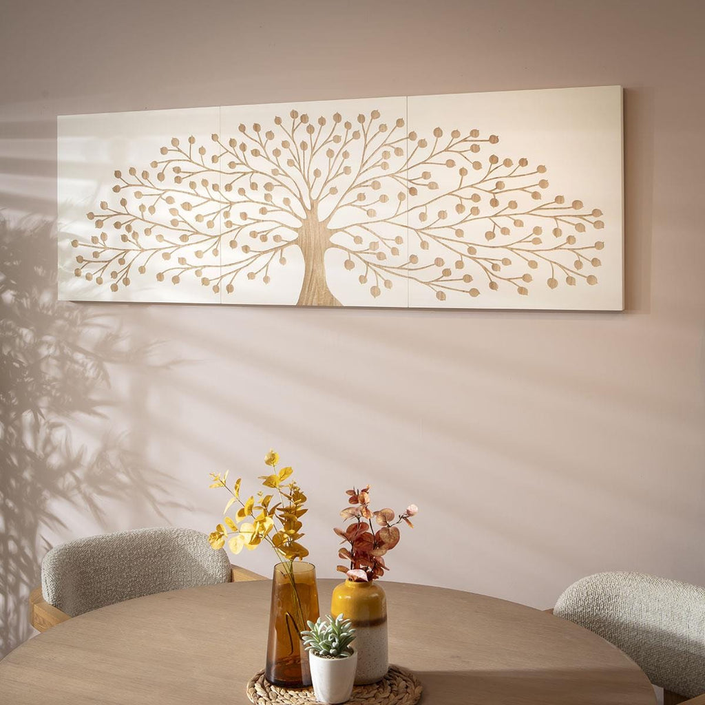 3-Piece Panel Wall Artwork White & Natural Wood 180x60cm