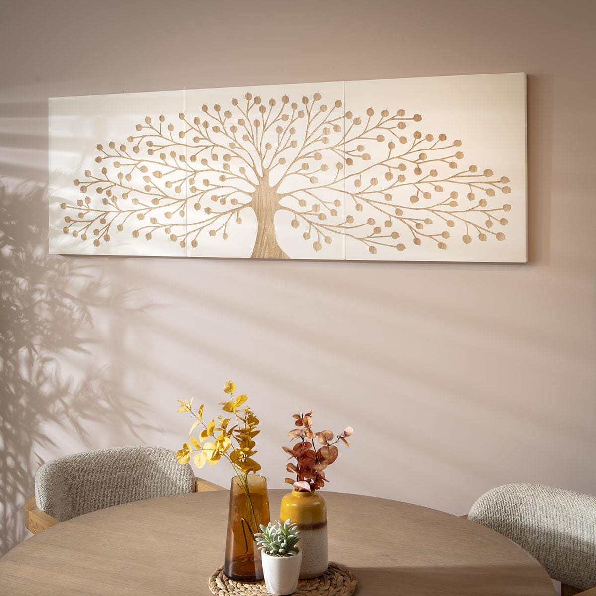 3-Piece Panel Wall Artwork White & Natural Wood 180x60cm