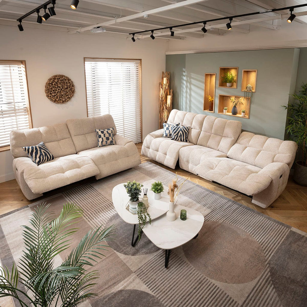 Luca Modern 3 & 2 Seater Full Electric Recliner Sofa Set Beige Chenille 1R1+2S