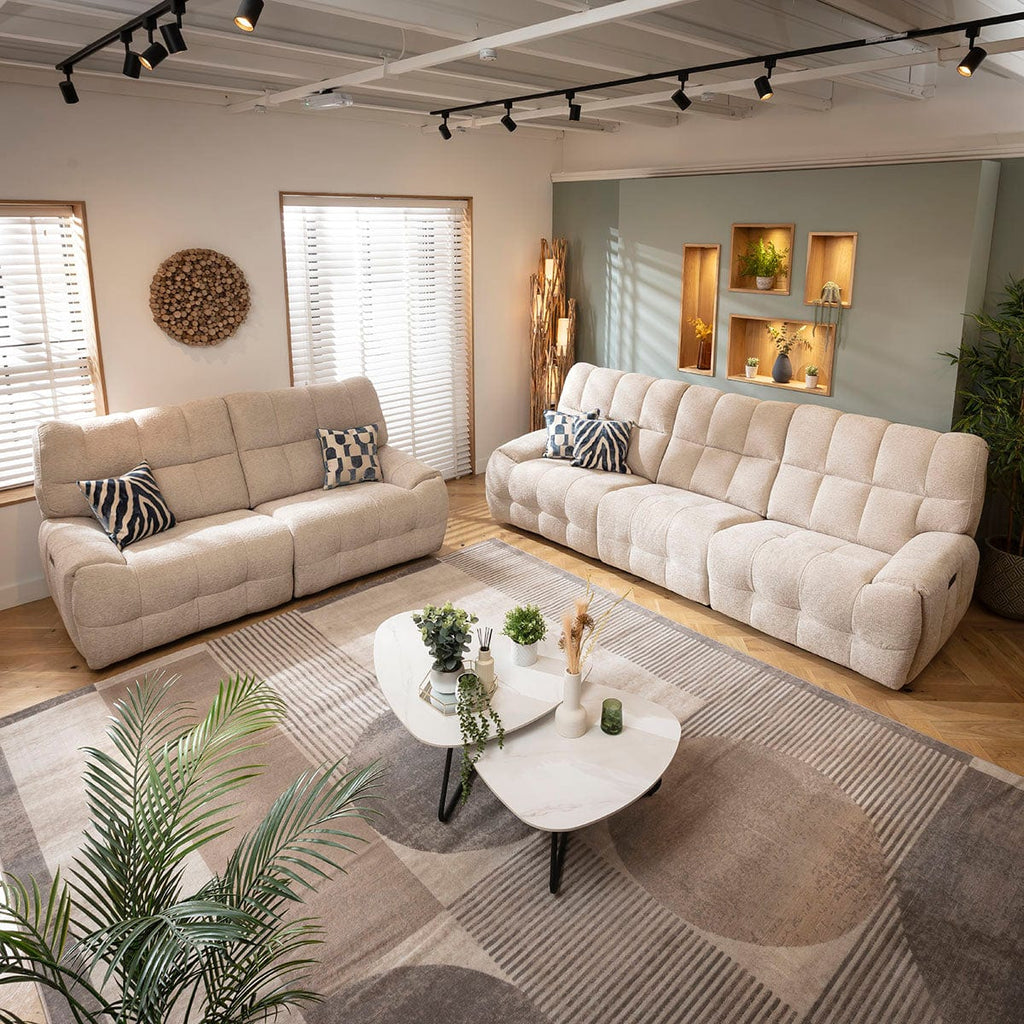 Luca Modern 3 & 2 Seater Full Electric Recliner Sofa Set Beige Chenille 1R1+2S