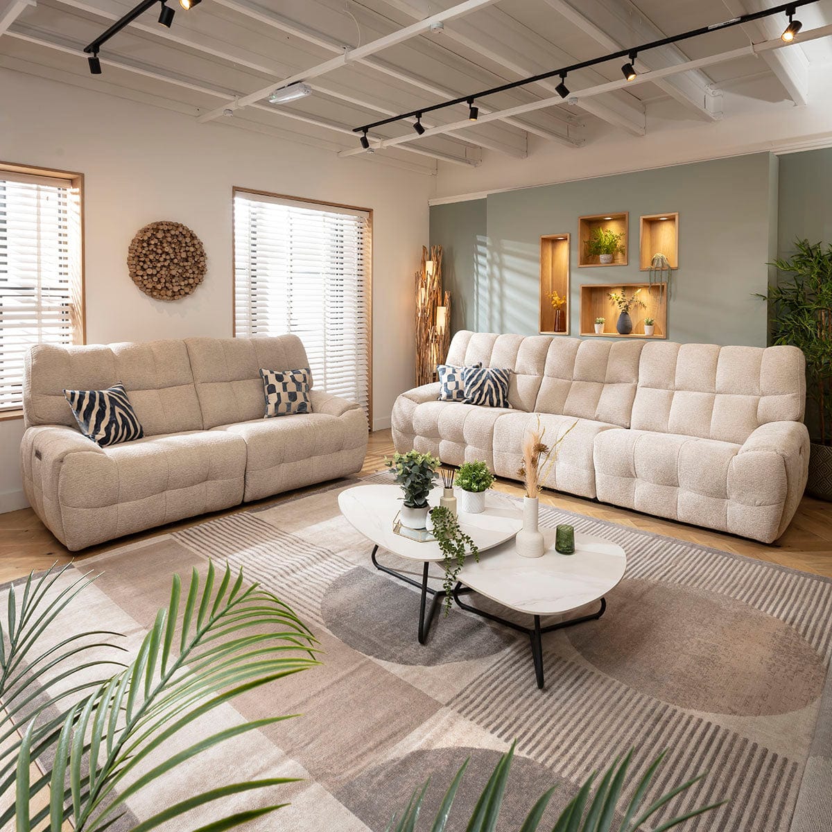 Luca Modern 3 & 2 Seater Electric Recliner Sofa Set Beige Chenille 1+2S