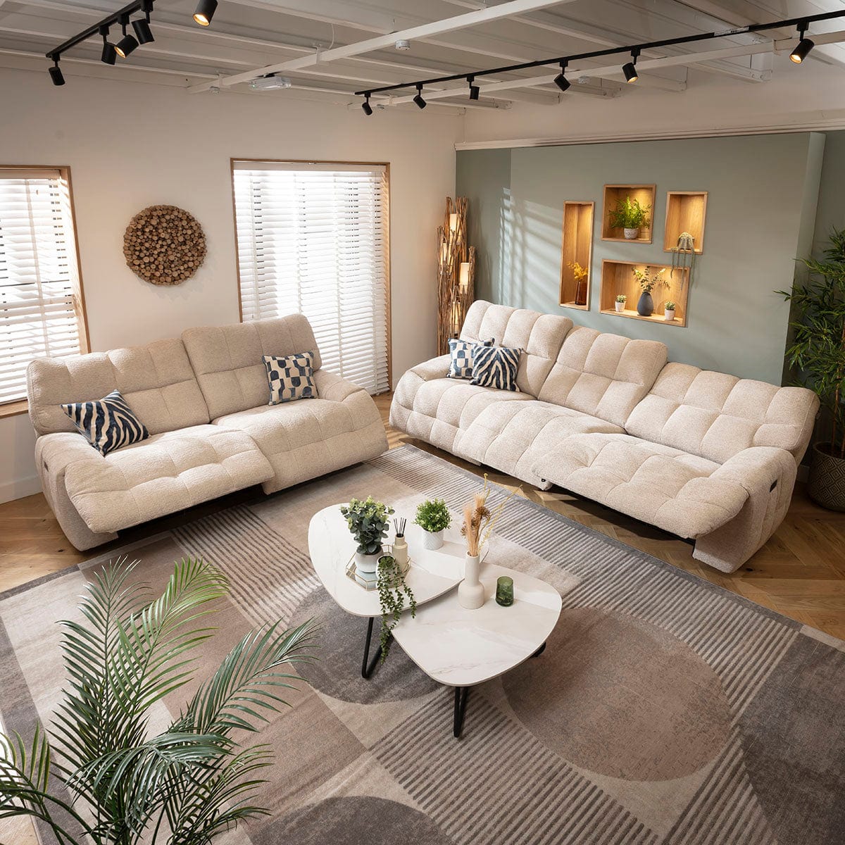 Luca Modern 3 & 2 Seater Full Electric Recliner Sofa Set Beige Chenille 1R1+2S